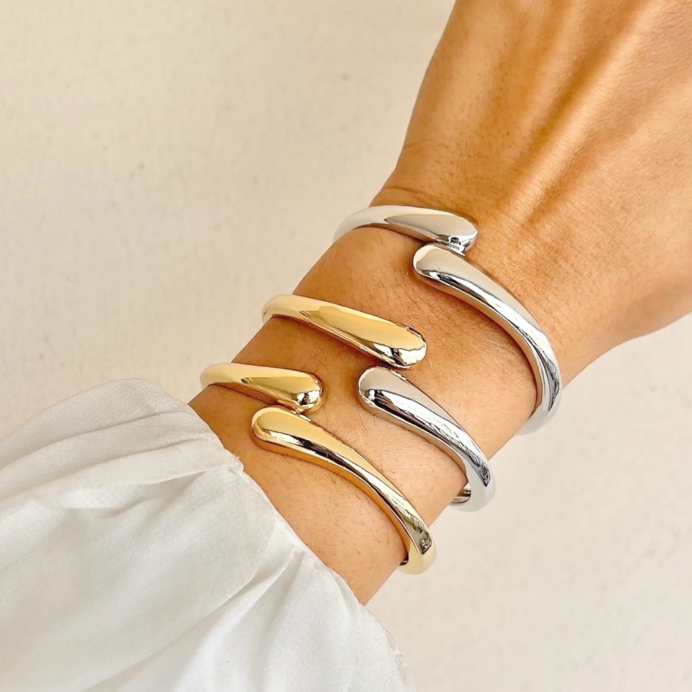 NEW 2pc Set~ 14k Gold & Silver Bangle Bracelets - Picture 2 of 3